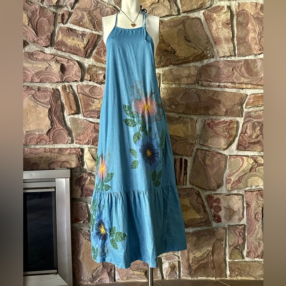 Anthropologie Dresses & Skirts - Anthropologie Pilcro Chambray Halter Embroidered Denim Midi Dress.  S EUC